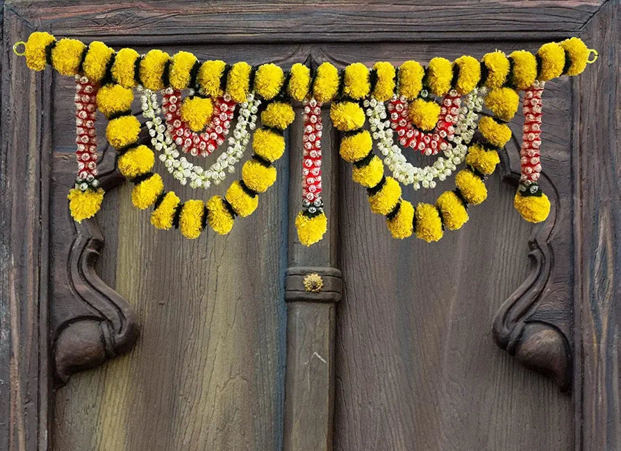 Artificial Marigold Flower Toran Garlands Handmade Bandhanwar Door Entrance Hanging 40Inches