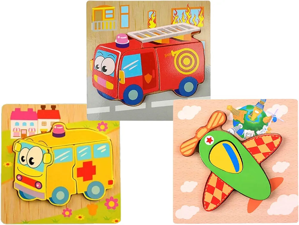Wishkey Set of Jigsaw Wooden Animal Vehicle Puzzle Early Age Matching Game Learning Educational Preschool Toy