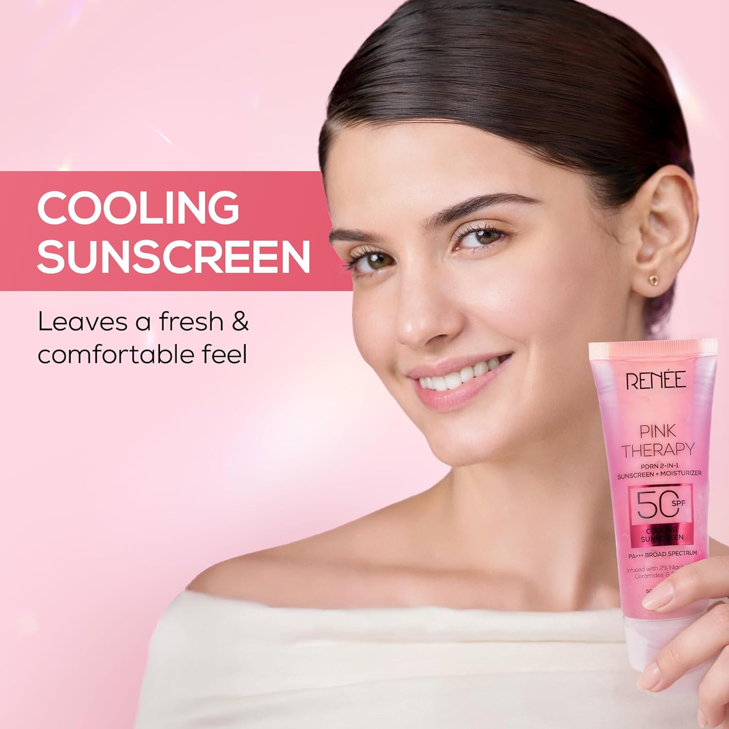 RENEE Pink Therapy PDRN 2-in-1 Sunscreen + Moisturizer SPF 50 PA+++ | In-Vivo Tested | with Niacinamide | Broad Spectrum UVA & UVB Protection | No Visible White Cast | Evens Skin Tone | 50g