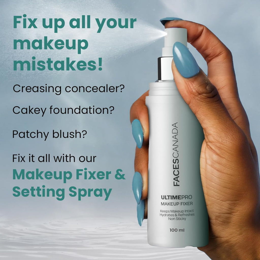FACES CANADA Ultime Pro Makeup Fixer, 100 ml | Long Lasting Makeup Setting Spray | Keeps Makeup Intact | Hydrates, Soothes & Refreshes Skin | Hyaluronic Acid & Vitamin E Enriched | No Alcohol