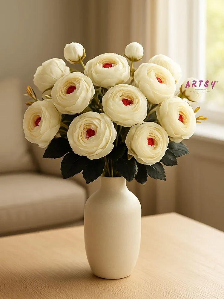 Artificial Flowers for Home Decoration Dry Peony Rose Flower Bunch Without Vase White