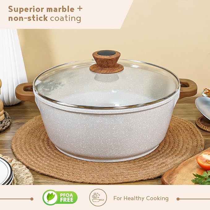 Bergner Naturally Diecast Nonstick 32 Cm Casserole With Glass Lid, 9 L Capacity