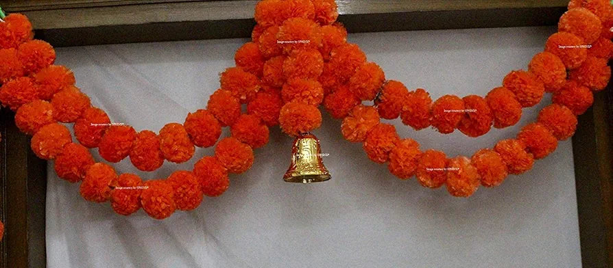 Artificial Marigold Flowers Door Hangings Dark Orange