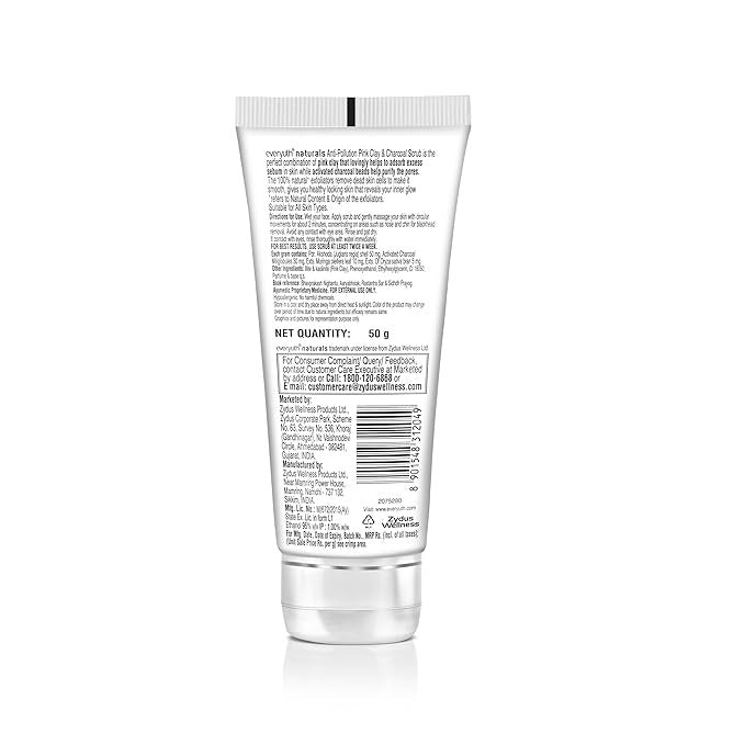 Everyuth Naturals Anti Pollution Pink Clay & Charcoal Scrub - 50 gms