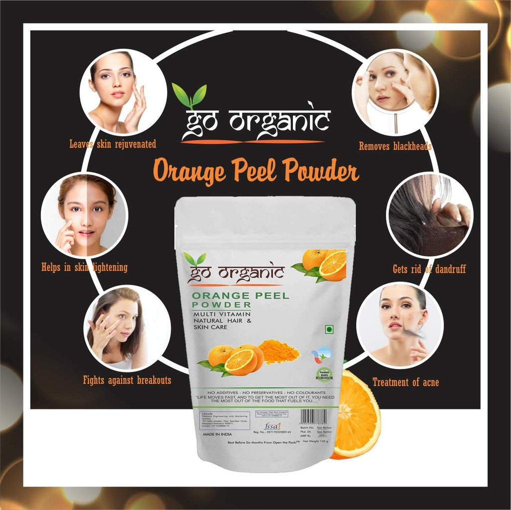 Go Organic Orange Peel Powder for Hair Conditioning, Skin Care, Anti-Aging, Oil Control (150 gm)