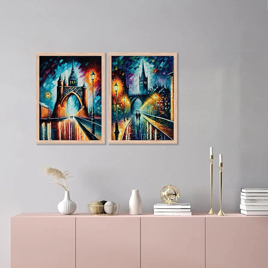 Kotart Premium Digital Painting with Frame for Home Decoration Iconic City Painting Pack of 2 Design02