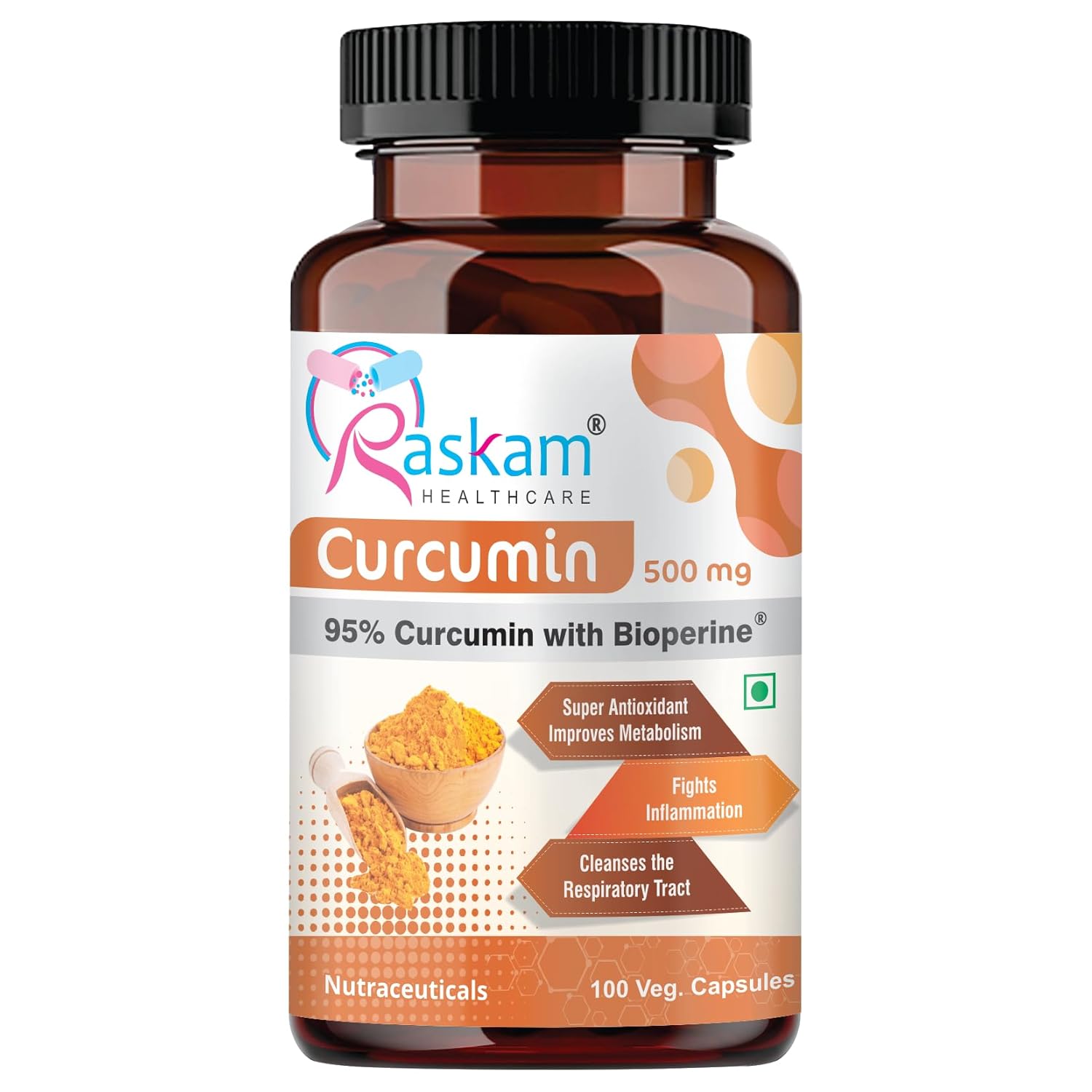 Curcumin 100 veg capsules-with 95% Curcuminoids - Higher Absorption- Antioxidant & Anti-inflammatory Supplement - For Skin, Joint Support, Boosts Immune System
