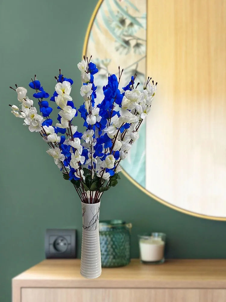 Artificial Flowers Bunch for Decoration Cherry Blossom Ideal for vase Without Vase White Blue