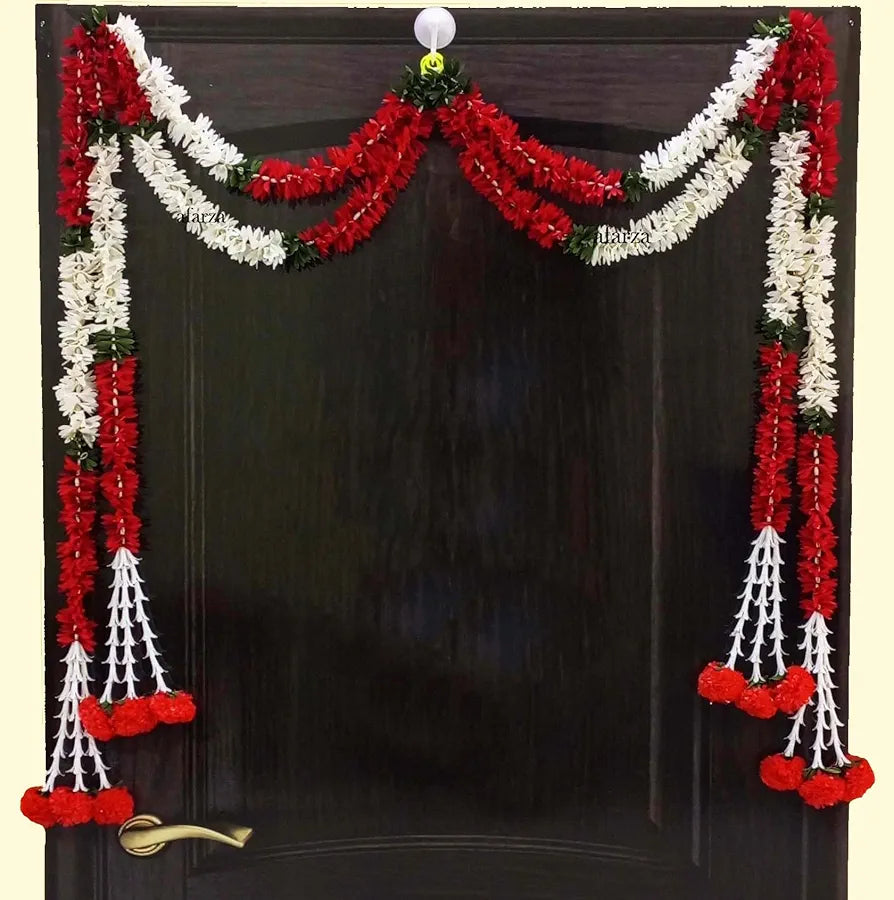 Afarza Choice Good Feel Good Artificial Flower Garland Toran Hanging white-red 4 Pieces 5 Feet
