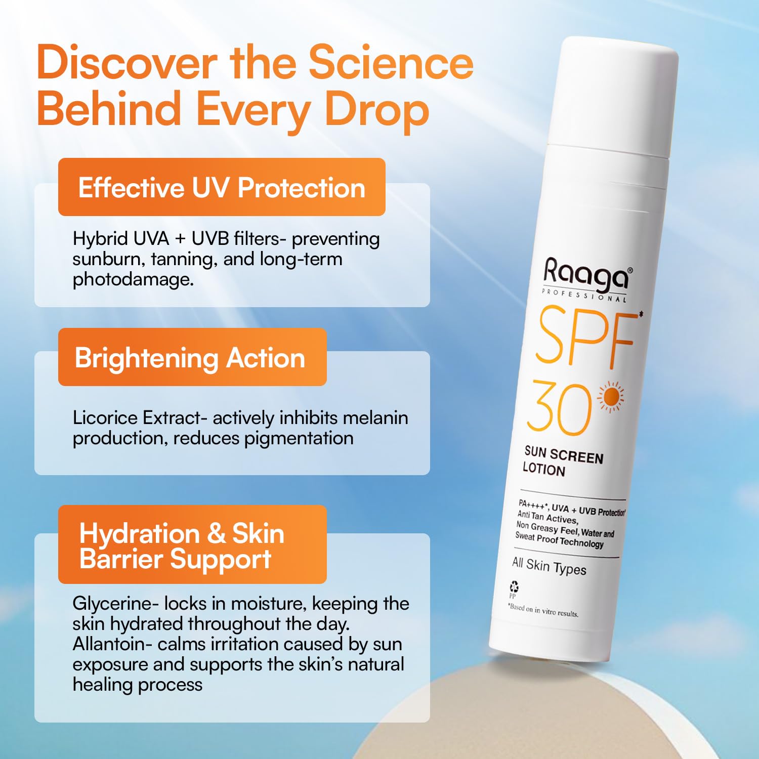 Raaga Professional SPF 30 Sunscreen Lotion | PA++++, UVA + UVB Protection, Anti Tan Activities, Non-Greasy Feel, Water and Sweat Proof Technology (55 ml)