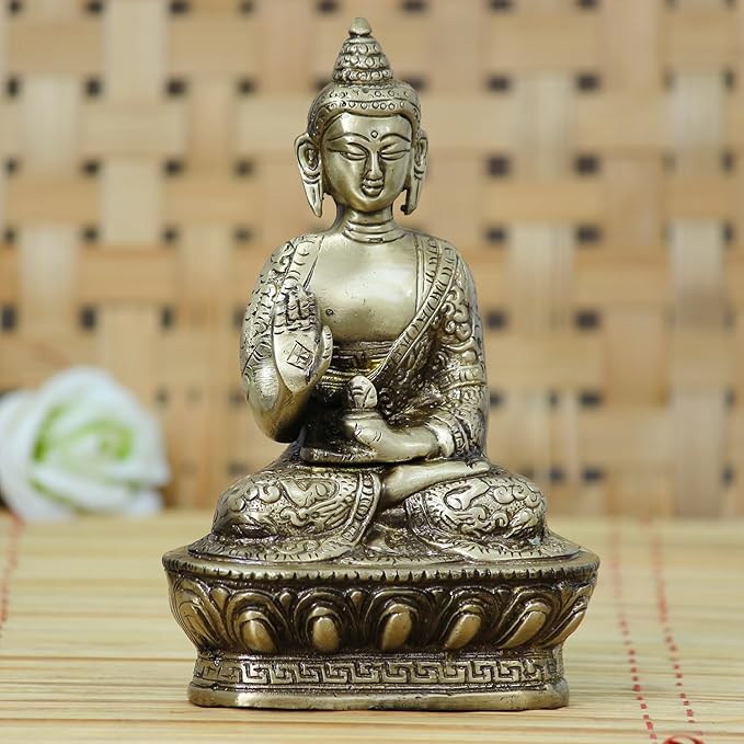 Ecraftindia Meditating Buddha Brass Figurine | Brown and Golden