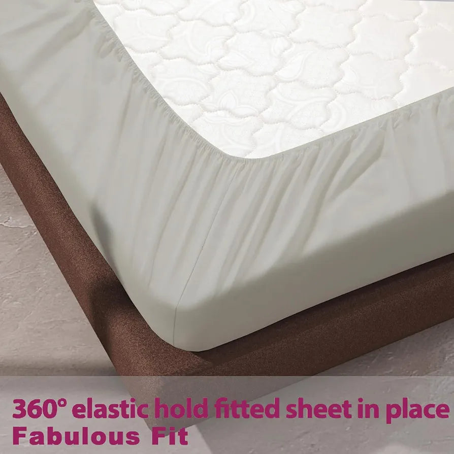 Trance Home Linen 100% Cotton 78x60 inch Queen Elastic Fitted Bedsheet 400TC Premium Queen Double Bed Size with 2 Pillow Covers Colour Ivory