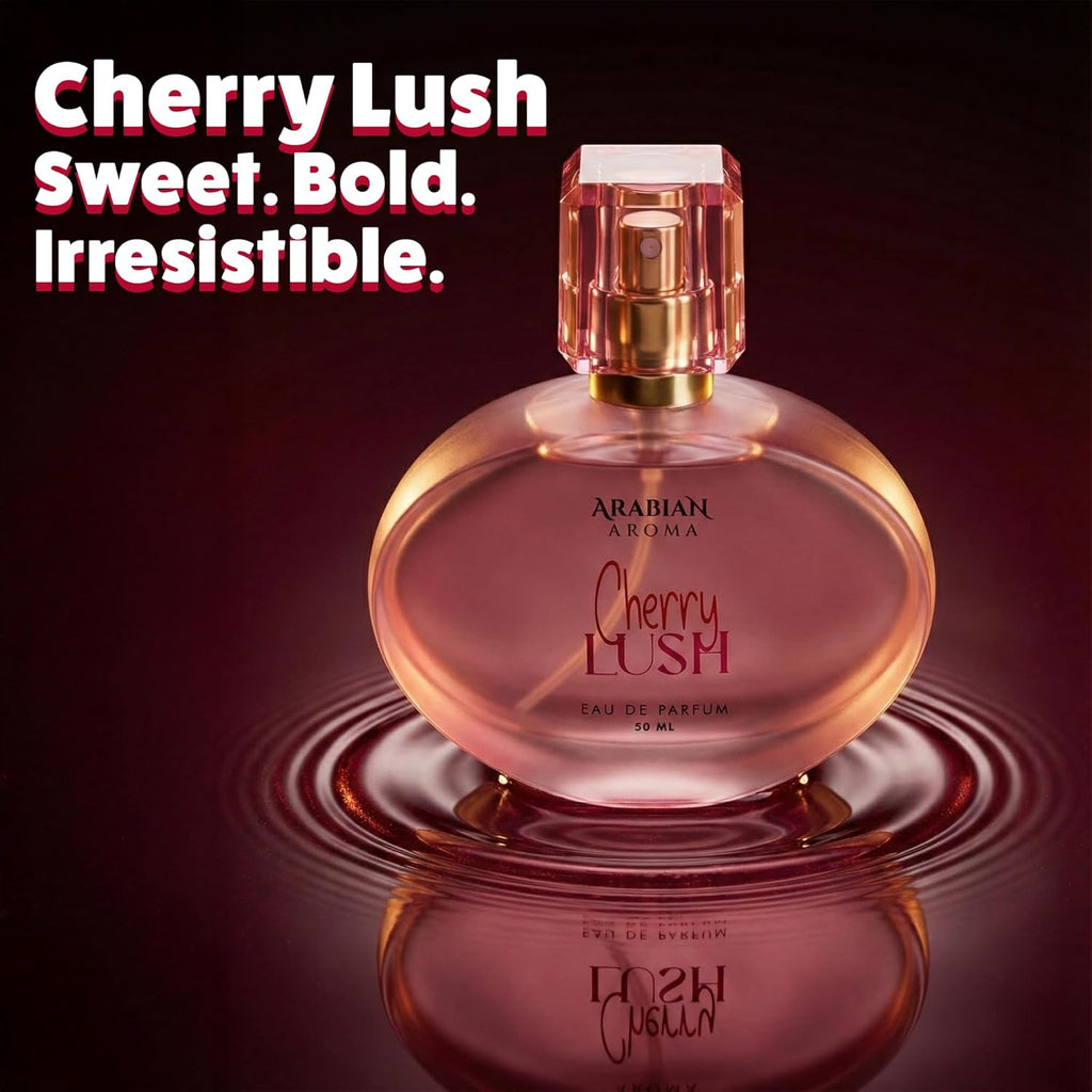 Arabian Aroma Cherry Lush Eau De Parfum for Women, Long Lasting Fruity Floral Perfume with Raspberry, Cherry Blossom, Jasmine, Musk & Amber, 50ML
