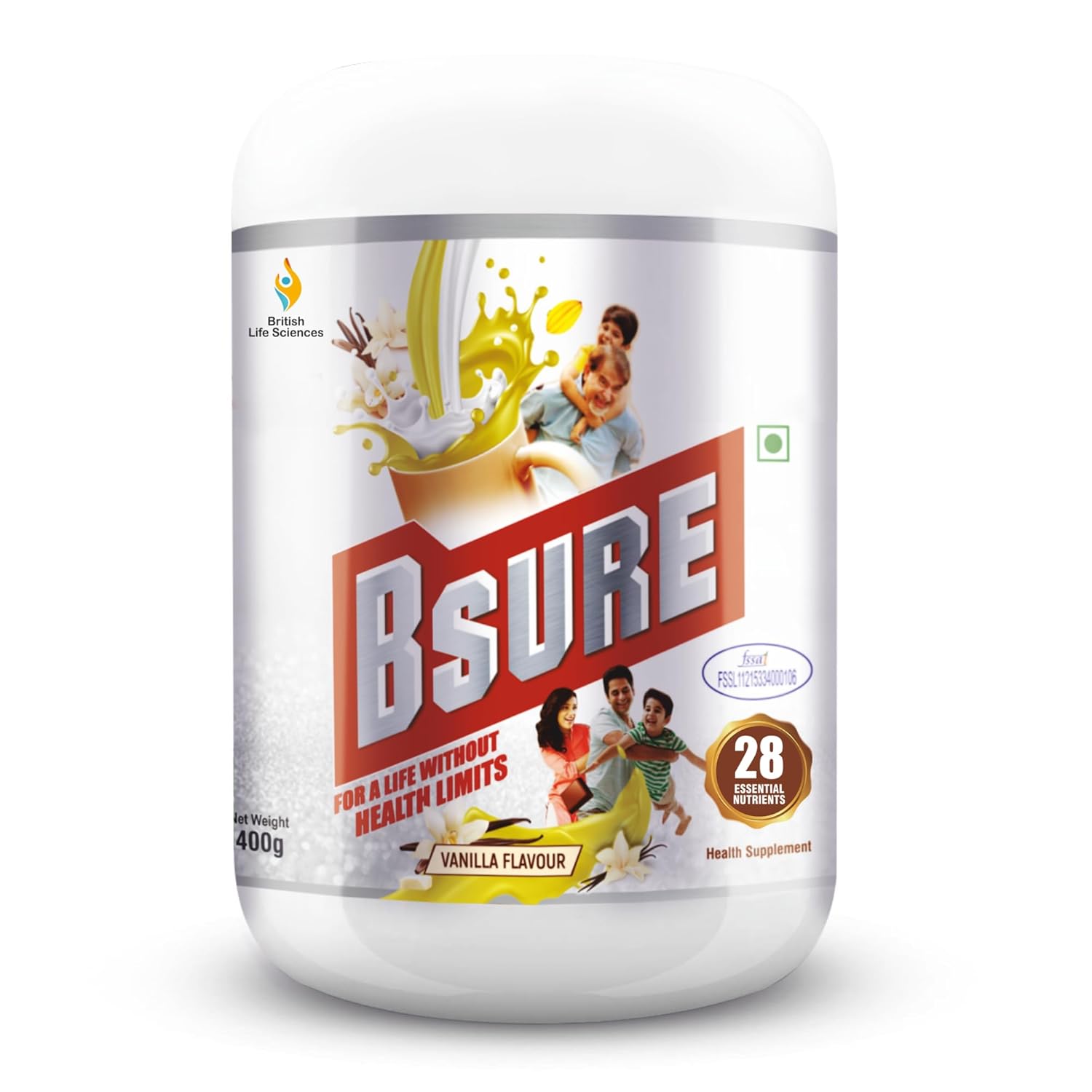 Bsure - For a Life Without Health Limits | Complete Balanced Nutritional Supplement for All Ages | Immunity Booster with 3 Vital Antioxidants & 28 Nutrients | Gluten-Free | Vanilla Flavour | 400g