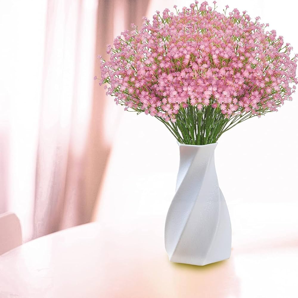 Long Stem Artificial Baby Breath Flowers Real Touch Silk Gypsophila Bouquets Pink