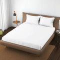 Trance Home Linen 100% Cotton 78x60 inch Queen Elastic Fitted Bedsheet 400TC Premium Queen Double Bed Size with 2 Pillow Covers Colour Plain White