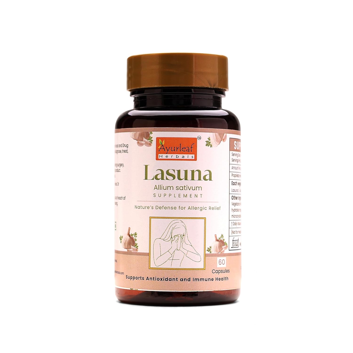 Ayurleaf Herbals Lasuna (Garlic) Capsules 60 Caps | Pack of 2