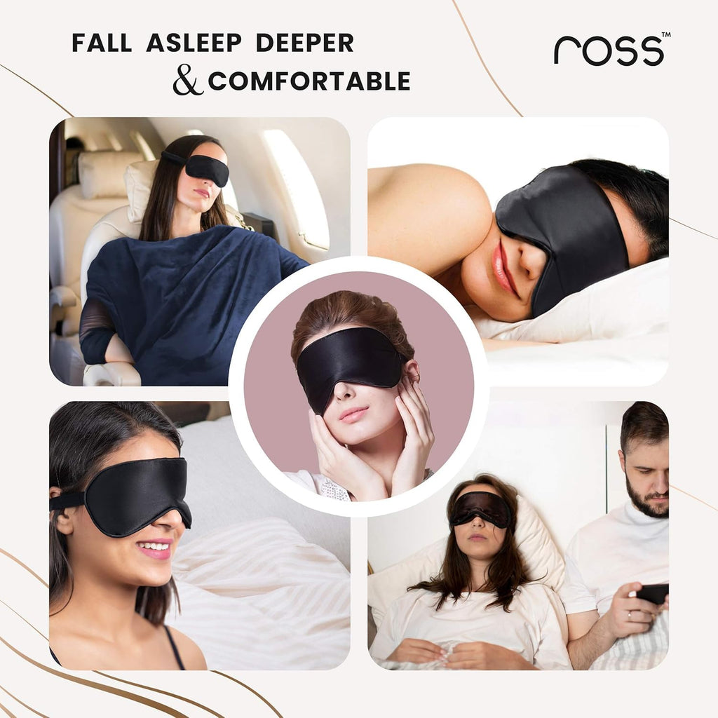 Ross 100% Mulberry Silk Sleep Mask â€“ Luxuriously Soft, Smooth & Breathable Eye Mask for Ultimate Comfort, Deeper Sleep & Complete Darkness â€“ Perfect for Travel, Meditation & Relaxation (Black)
