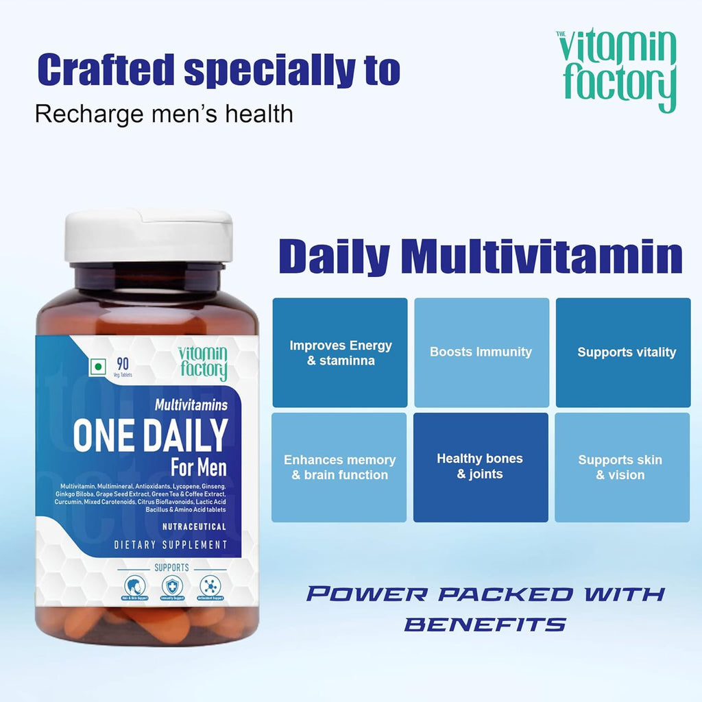 The Vitamin Factory Multivitamin For Men | Multimineral, Ginseng, Grape Seed Extract| Enhances Energy, Stamina, Boost Immunity- 90 Vegetable Tablet