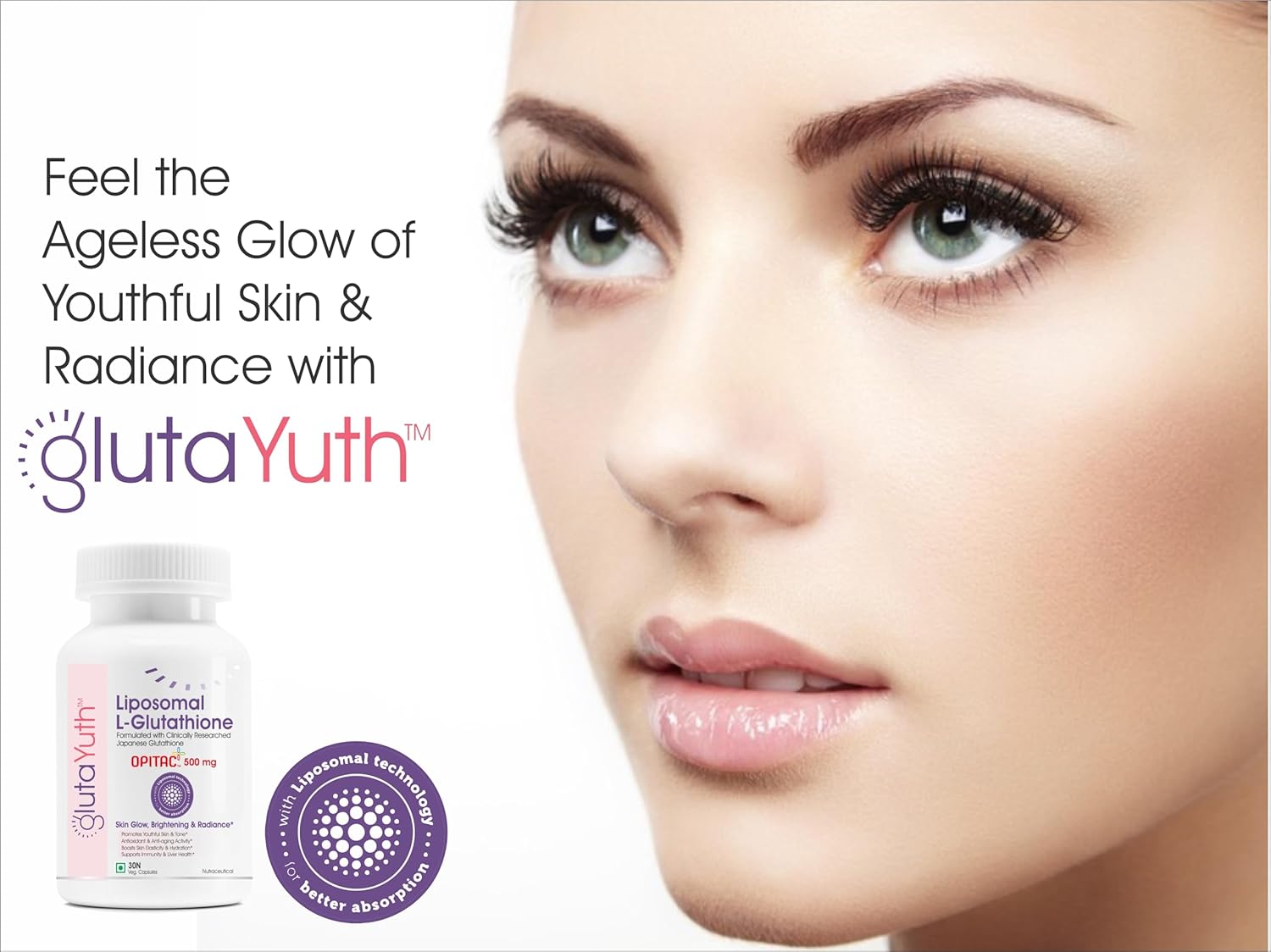 Liposomal OPITAC 500 JAPANESE L-Glutathione 500 mg with Phosphatidylcholine Phospholipid Technology Youthful Skin, Glow, Radiance Complex (30 Veg Capsules) (Pack of 1)