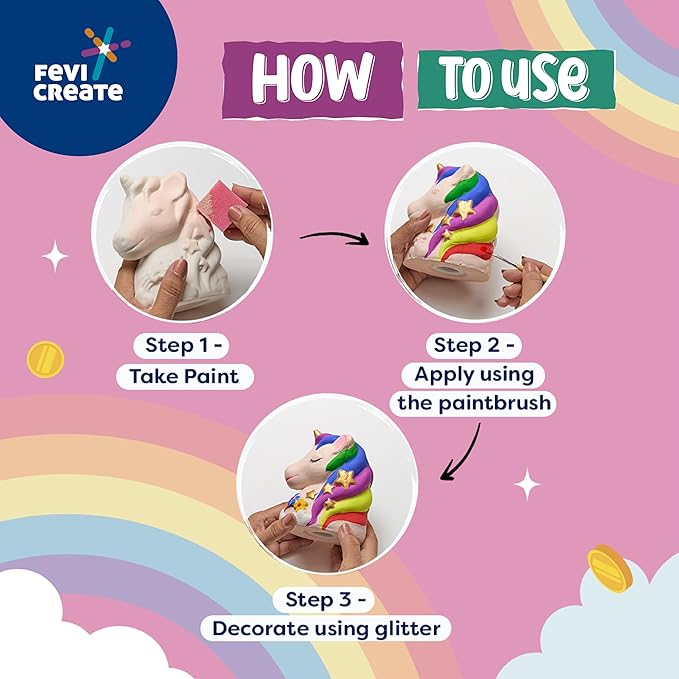 Fevicreate Unicorn Money Box Art and Craft Kit Learn Saving Skills & Gain Financial Knowledge Creative Toys for Kids 5+ Years