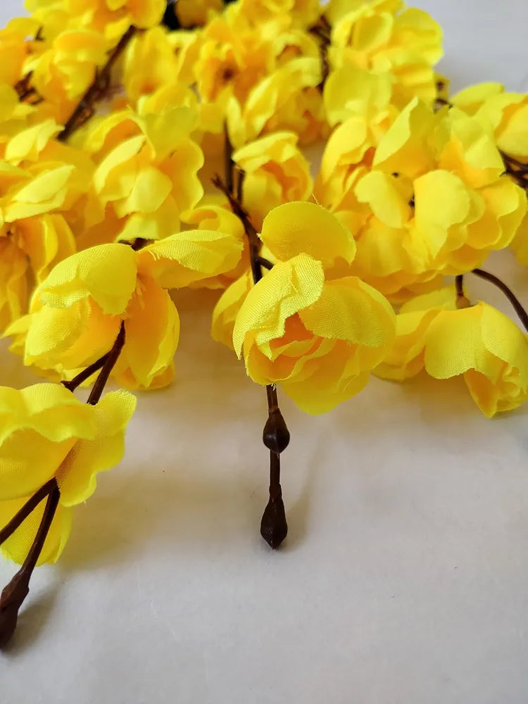 Artificial Flowers Bunch Cherry Blossom Ideal for vase Without vase Yellow 55 cm Height Fabric