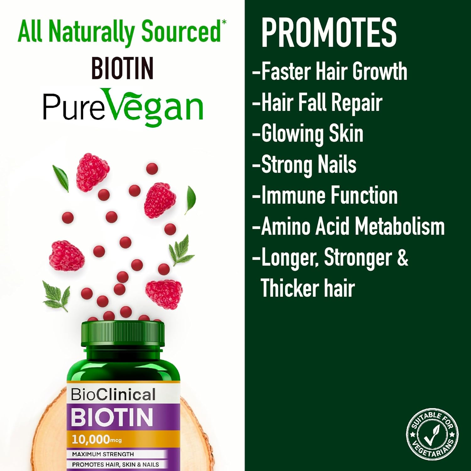 BioClinical Biotin Tablets for Hair Growth - Biotin 10000mcg for Hair,Skin & Nails - Supplement for Men & Women Hair Growth - Vegan Vitamin B 7 -PureVe Forte Medicine -120 Veg Tablets