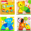 Wishkey Set of Jigsaw Wooden Animal Vehicle Puzzle Early Age Matching Game Learning Educational Preschool Toy