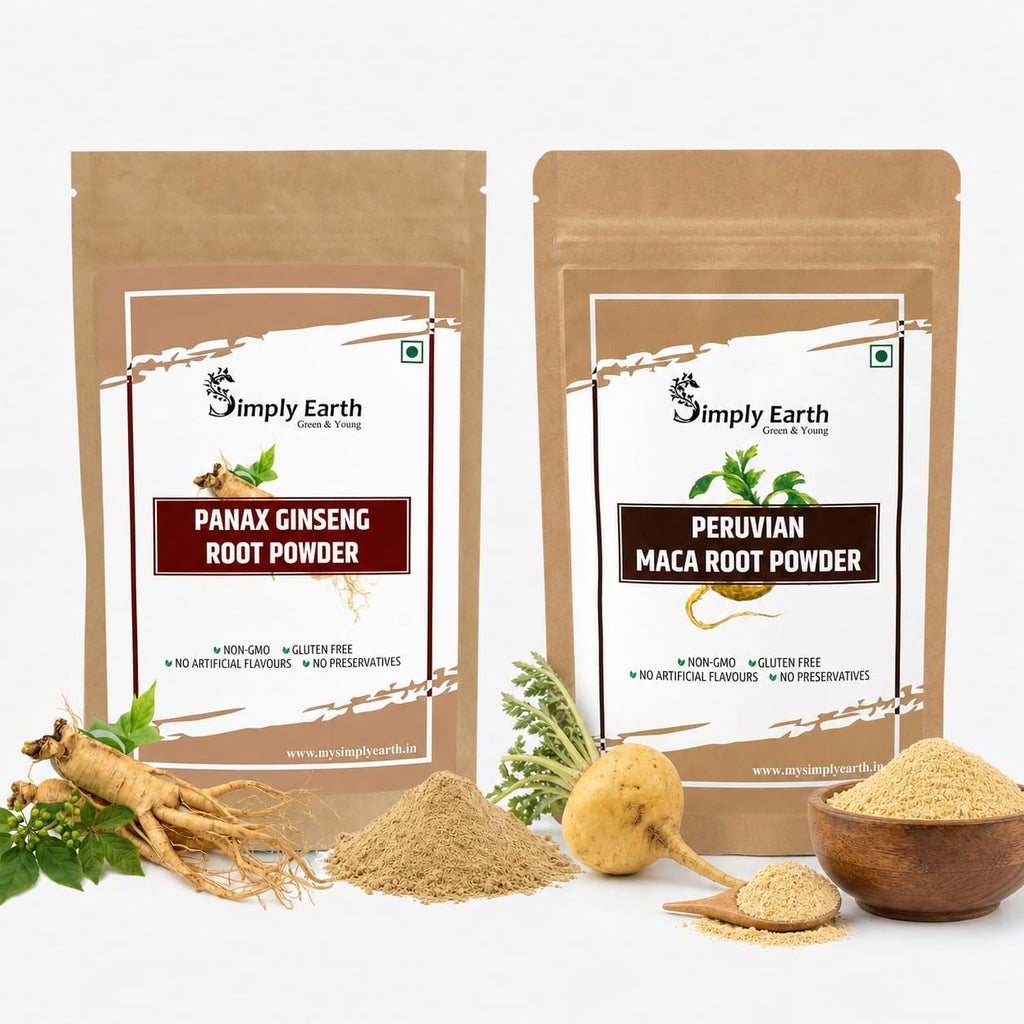 Simply Earth Energy & Immunity Combo - Peruvian Maca Root Powder (100g) & Panax Korean Red Ginseng Powder (100g) | Stress Relief, Muscle Strength & Cognitive Support for Men & Women