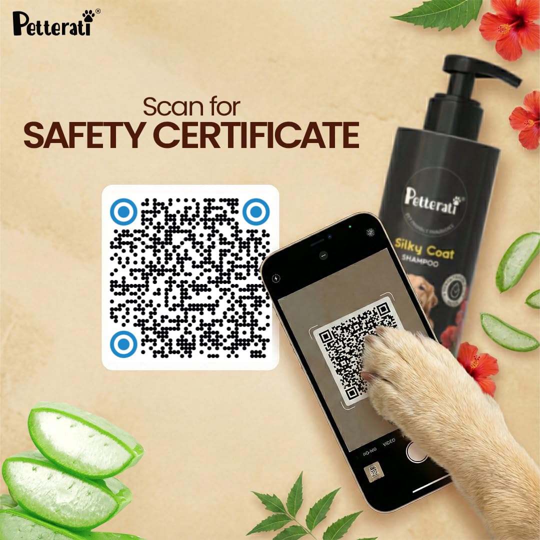 Petterati Silky Coat Dog Shampoo | Aloe Vera, Neem & Hibiscus | Deep Cleansing for Soft, Shiny Coat | 200ml + 100ml Free
