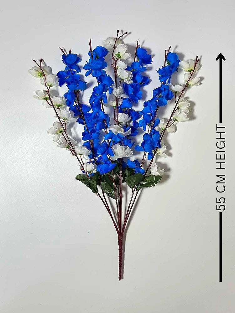 Artificial Flowers Bunch Cherry Blossom Ideal for vase Without vase Blue Mix 55 cm height fabric
