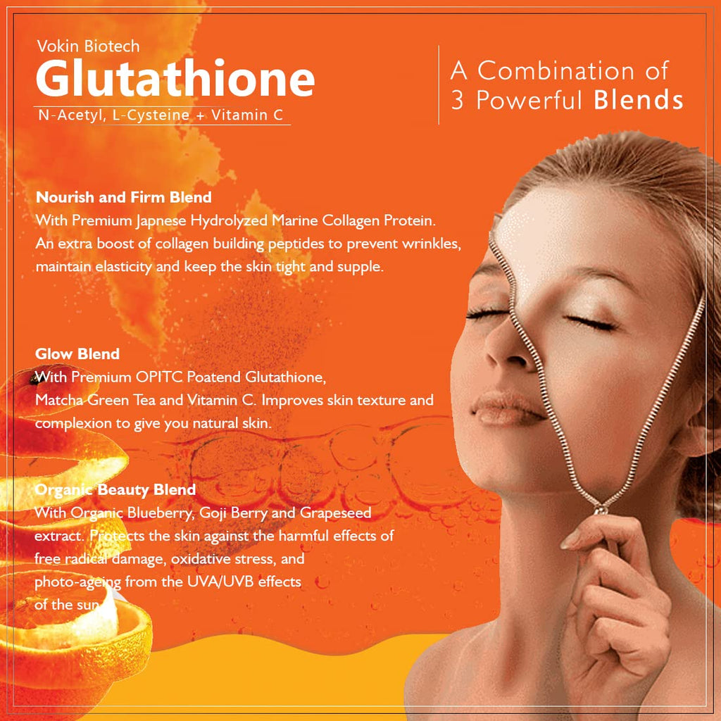 Vokin Biotech L-Glutathione 600mg With N-Acetyl-L-Cysteine 400mg & Vitamin C 40mg Helps for Glowing & Radiant Skin | Dark spots & Tan Removal 20 Effervescent Tablets (20 Tablets)