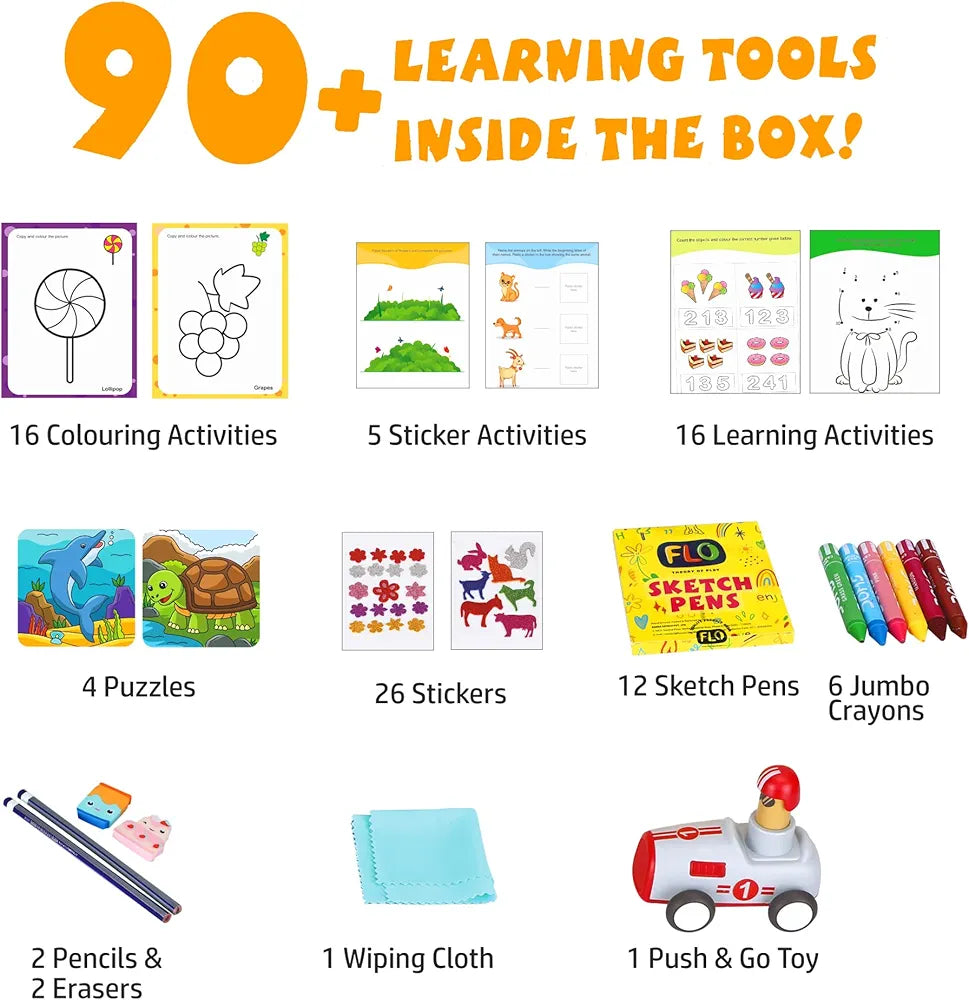 FLO Wisetree Level 2 Preschool Learning Activity Kit for Toddlers Age 5+ 90+ Early Learning Tools Birthday Gift Educational Toy Puzzle, Push-n-go Toy