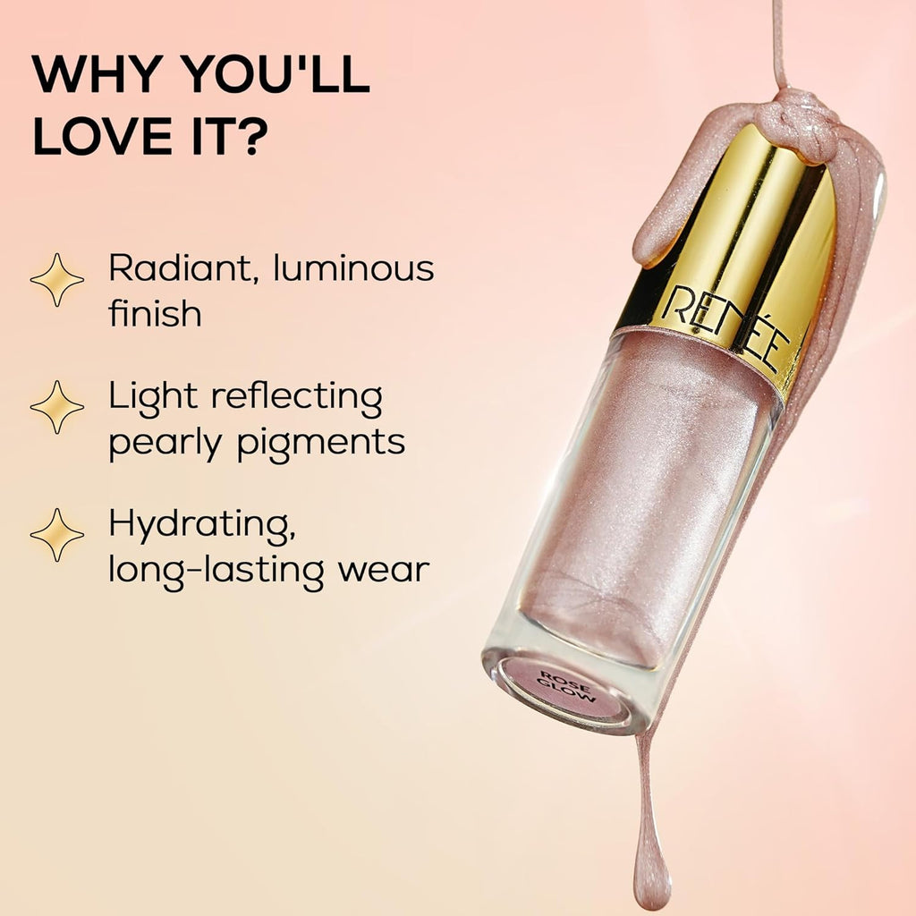 RENEE You are Glowing Liquid Highlighter for Face Makeup â€“ Rose Glow | Illuminating, Dewy Finish | Long-Lasting, Radiant, Pearly Finish | Vitamin E, Jojoba Oil Infused | 6 ml