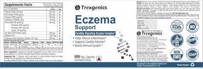 "Trexgenics ECZEMA SUPPORT Candida Digesting Enzyme Complex with Pepsin, Bromelain, Papain, Cellulase, Pancreatin, Ox Bile (45% Cholic Acid), Betaine HCL Calcium sulfate (60 Capsules)" (Pack of 1)
