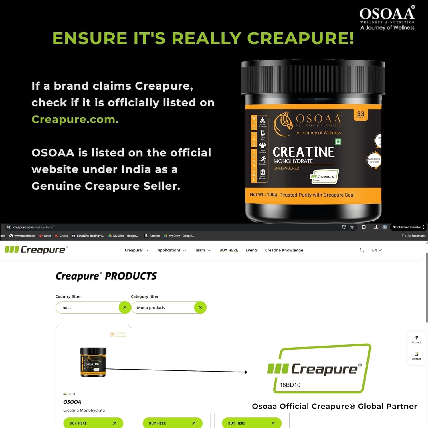 OSOAA 100% Creapure from Germany, Micronized Creatine Monohydrate Powder - 250g | 3g Creatine/Serving | Pre/Post Workout Supplement for Muscle Repair & Recovery | Supports Athletic Performance & Power