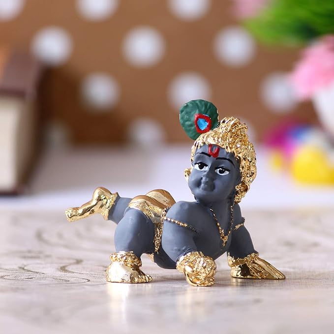 Ecraftindia Gold Plated Laddu Gopal/ Lord Krishna Decorative Showpiece