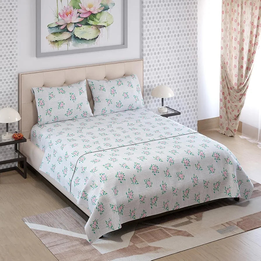 Layers Zen Cotton Blend King Bedsheet Set 1 King Cotton Bedsheet & 2 Pillow Covers Breathable & Anti-Wrinkle 225 CVC Gray