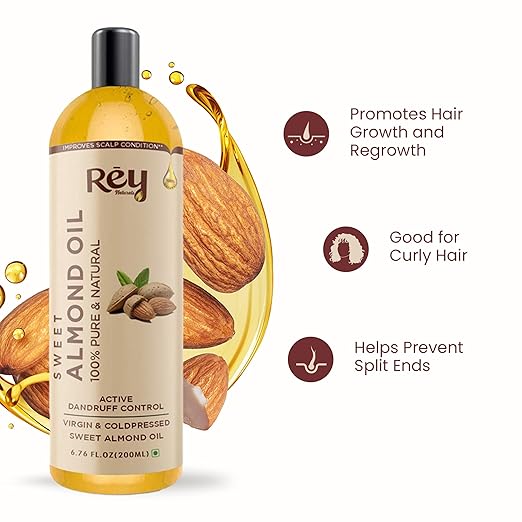 Rey Naturals Cold Pressed Sweet Almond Oil For Skin - 200 ml