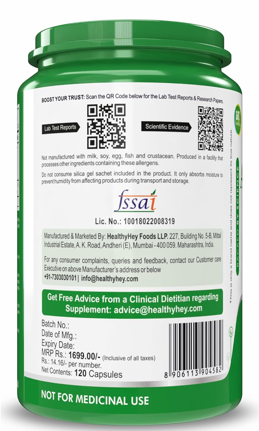 HealthyHey Herbal Ashwagandha root extract - 650 mg per serving - 120 vegetable capsules