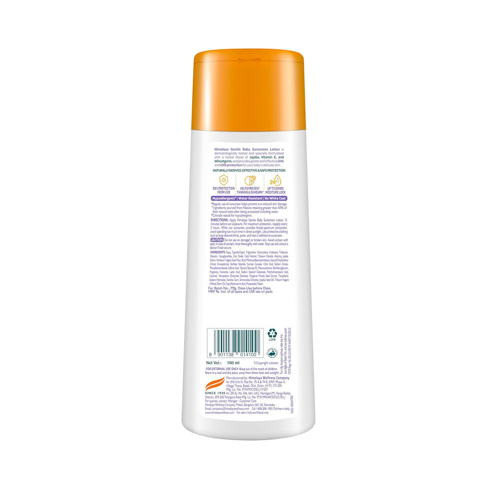 Himalaya Gentle Baby Sunscreen Lotion 100ml | SPF 50 PA++++ | UVA & UVB Broad Spectrum Protection For All Skin Types | With Jojoba Oil & Vitamin E | Non-Greasy, No White Cast|