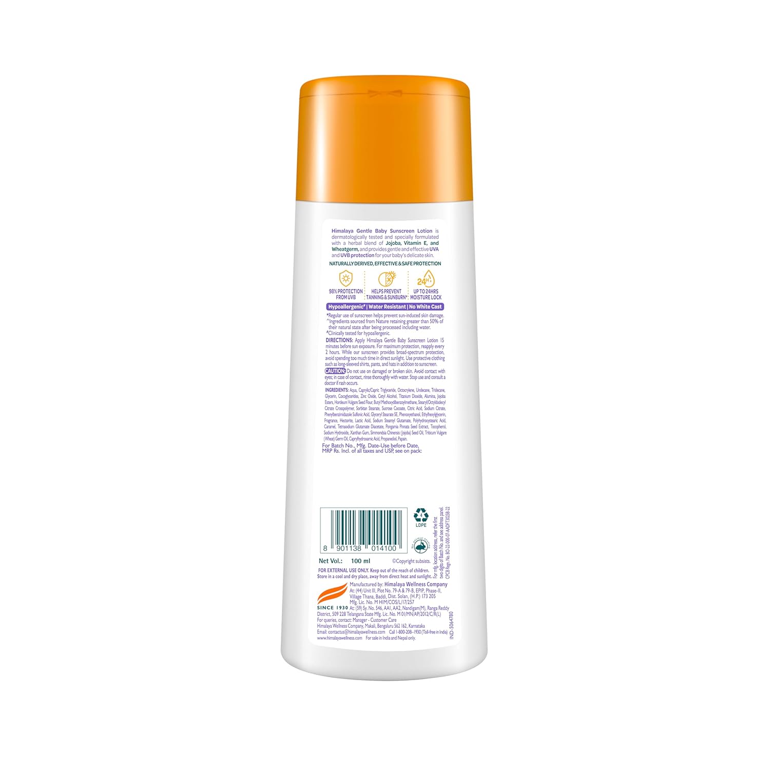 Himalaya Gentle Baby Sunscreen Lotion 100ml | SPF 50 PA++++ | UVA & UVB Broad Spectrum Protection For All Skin Types | With Jojoba Oil & Vitamin E | Non-Greasy, No White Cast|