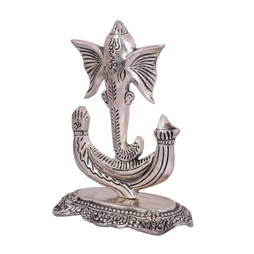 Collectible India Metal Ganesha Idol Showpiece Silver Plated Ganesh Ganpati Statue