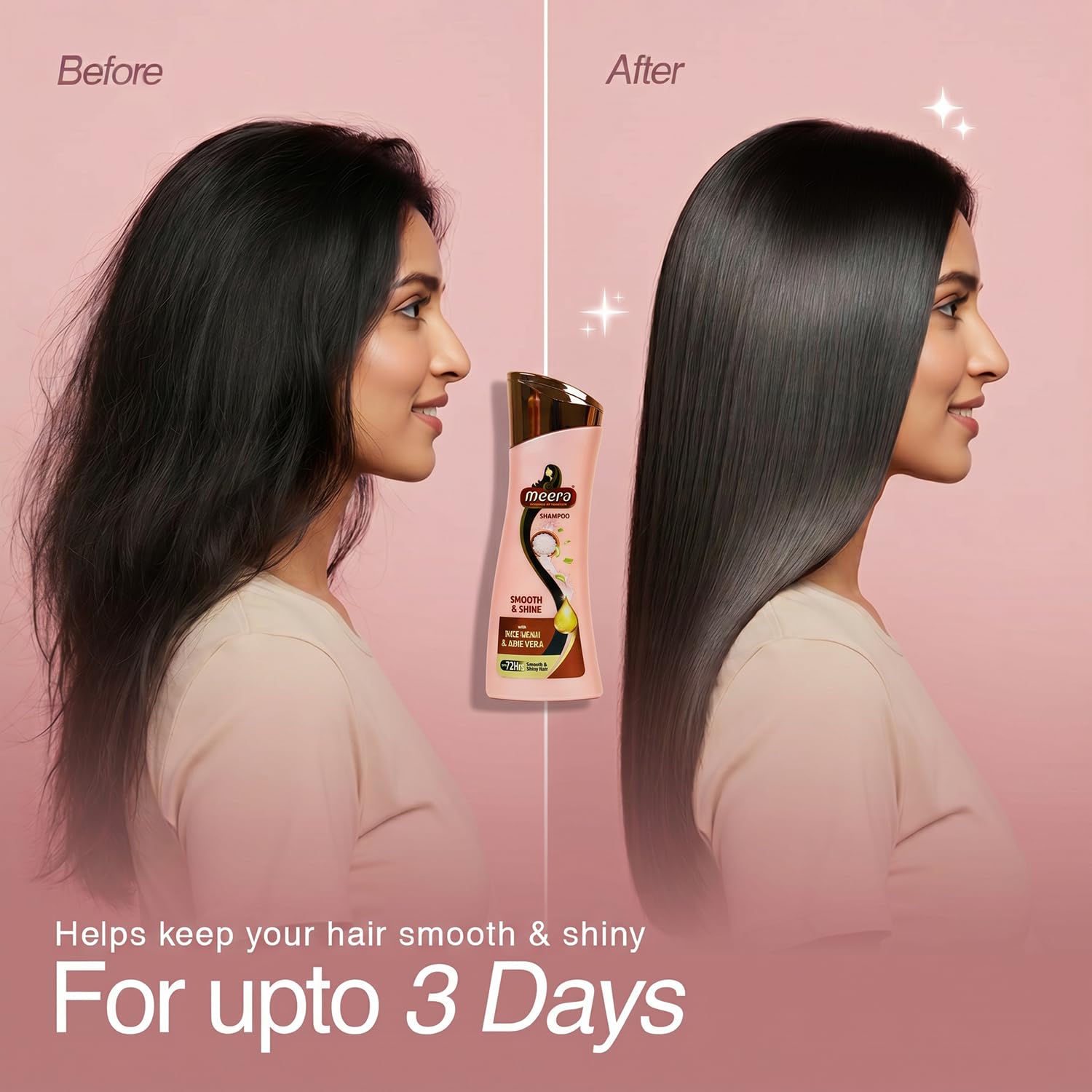 Meera Smooth & Shine Shampoo with Rice Kanji & Aloe Vera | Up to 72 Hours Smooth & Shiny Hair | Nourishes & Softens Hair | Suitable for Men & Women | 180ml