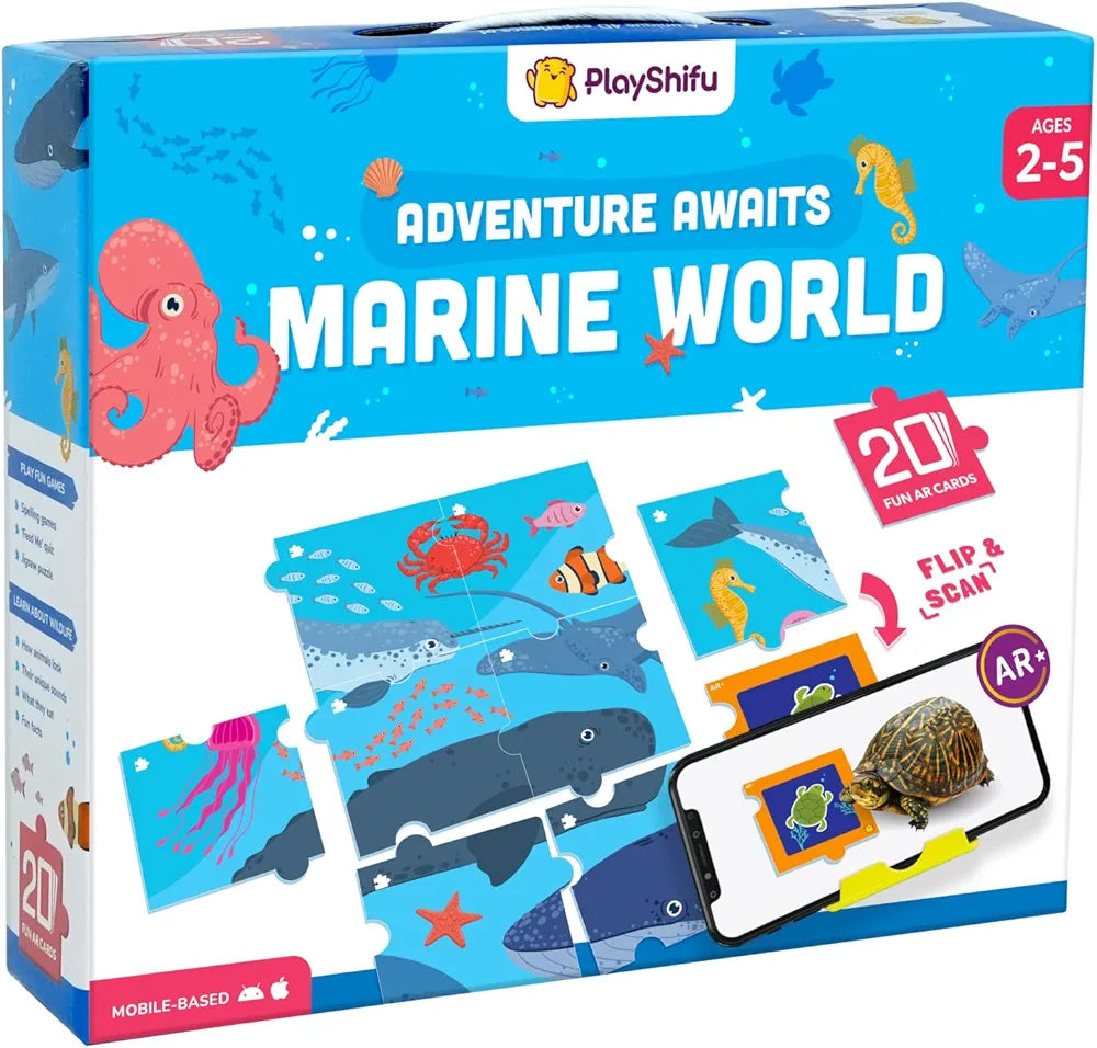Playshifu 20 Underwater Animals Flashcards for Kids Boost Problem Solving Skills with 4D Educational Ar-Powered Stem Fun Learning, Interactive Game