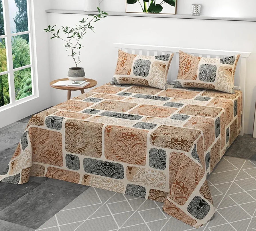 HomeKart Ultra Super Soft Pure Cotton Double Bedsheet with Two Pillow Covers for Your Bedroom Floral & Block Printed Premium Bedsheet Maroon & White