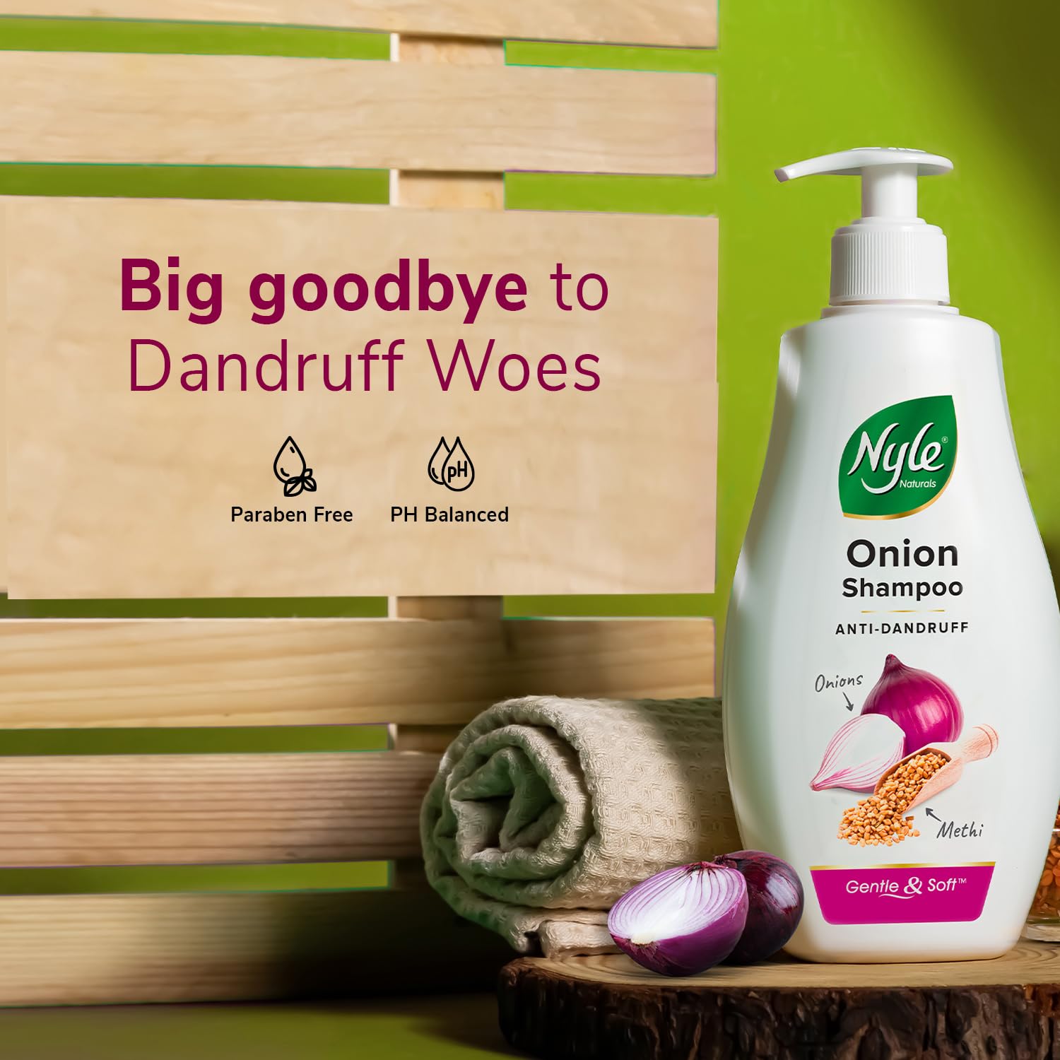 Nyle Naturals Anti Dandruff Onion Shampoo|For Dandruff Free Hair |Enriched With Onion & Fenugreek |Gentle & Soft Shampoo For Men & Women, 400ml