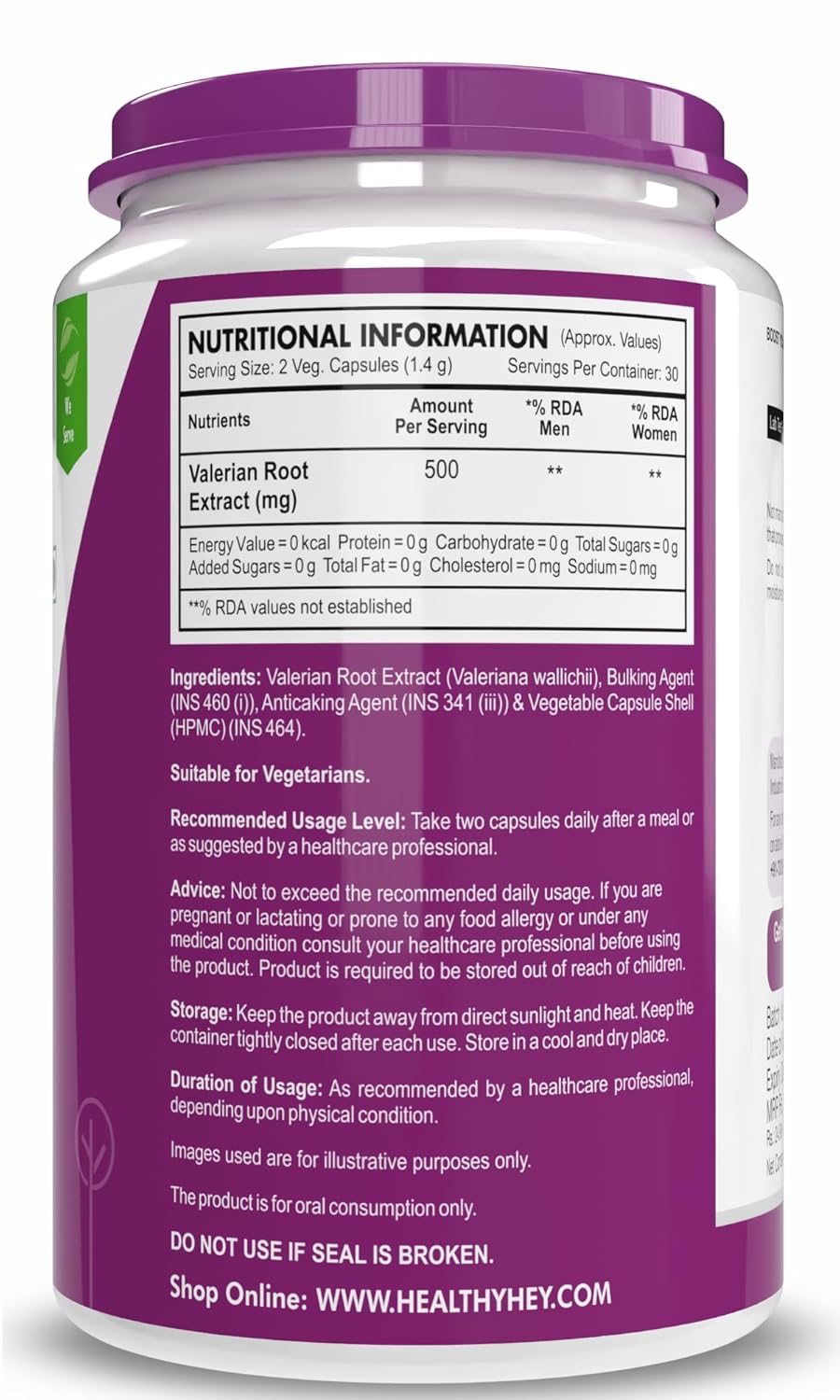 HealthyHey Nutrition Valerian Root Extract - 60 Vegetable Capsules