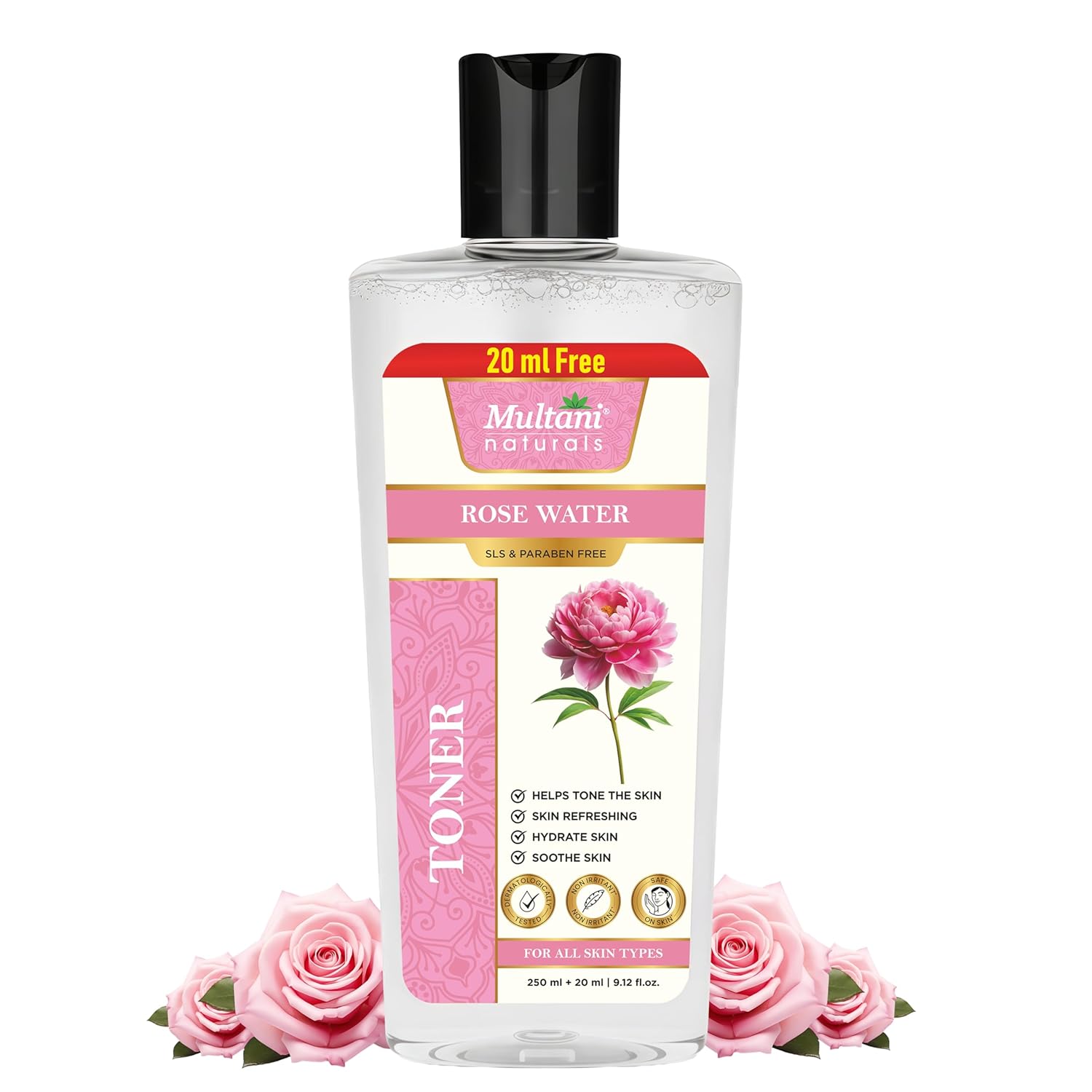 Multani Naturals Rose Water Face Toner 270 ml | For Oily, Acne Prone, Dry Skin | Pore Tightening & Glowing Skin | Fades Blemishes, Brightens & Smoothens | For Women & Men