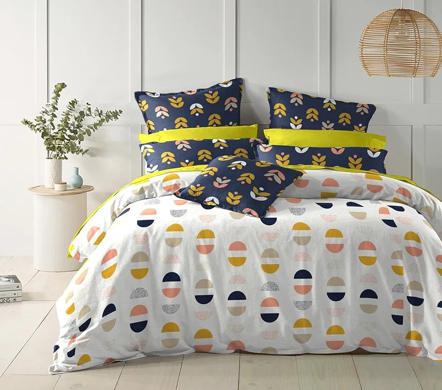 The Home Style Cotton Elastic Fitted All Around Printed King Size Double Bed Bedsheet wih 2 Pillow Cover White Dove